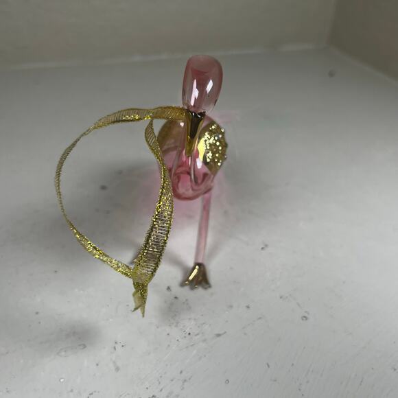 Art Glass Pink Flamingo Ornament Hallmark 4" Feathers Gold 2018 - Picture 3 of 6
